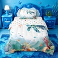 thumbnail image 1 of jejeloiu Watercolor Sea Turtle Twin Comforter Sets,Coral Reef Print Bedding Set For Boys,Blue White,Polkadot Reversible,2 Pieces,1 Comforter and 1 Pillowcase, 1 of 7