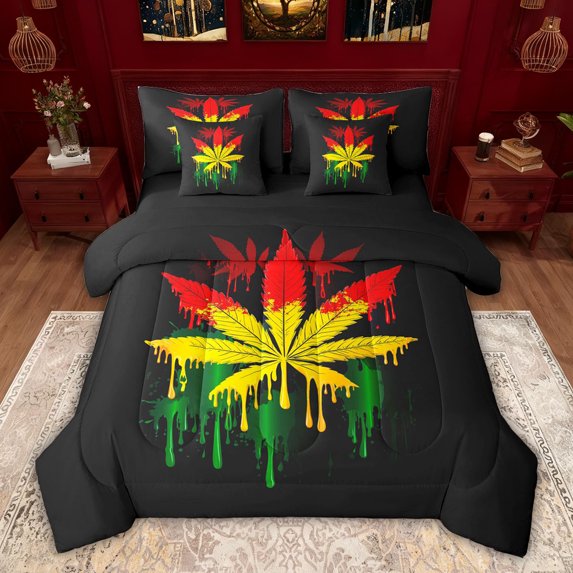 jejeloiu Watercolor Splash Ink 7-Piece Twin Bedding Sets,Colorful Graffiti Leaves Bedding Comforter Set For Girls Boys Reversible
