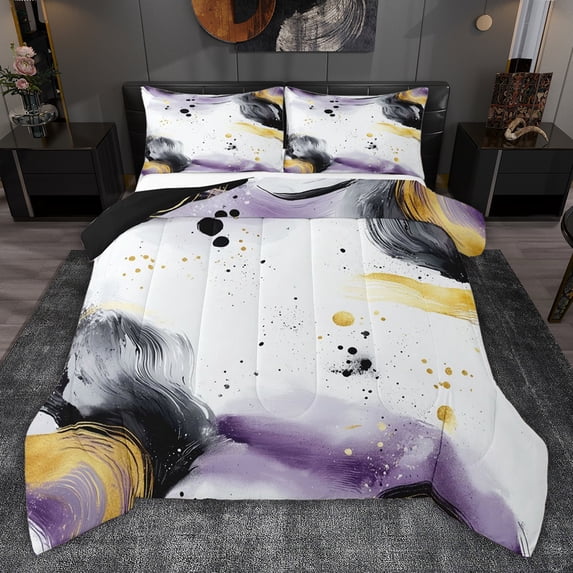 jejeloiu Watercolor Splashing Ink Twin Comforter Sets,White Purple Black Bedding Set For Girls Teens Reversible 2-Piece