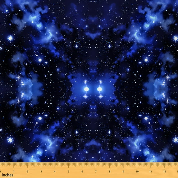 jejeloiu Watercolor Tie Dye Fabric by the Yard 1 Yard,Galaxy Starry Night Home Decor Fabric by the Yard,Blue White Sewing Fabric For Teens,Ultra Soft Home Decor