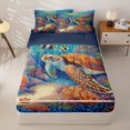 thumbnail image 1 of jejeloiu Watercolor Turtle Coral Zipper Full Size Comforter Sets with Fitted Sheet and 2 Pillowcases Kids,Ocean Animal Pattern Zipper Bedding Set,Reversible,4 Pieces, 1 of 7
