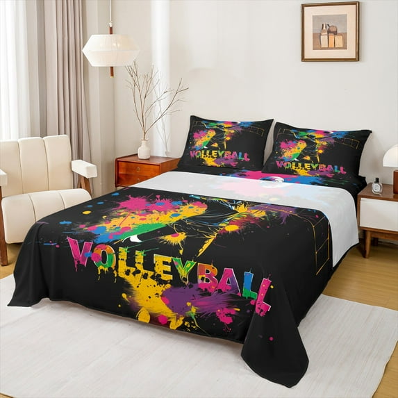 jejeloiu Watercolor Splashing Ink Twin Sheet Set (3-Piece) Baseball Sport Microfiber Decor