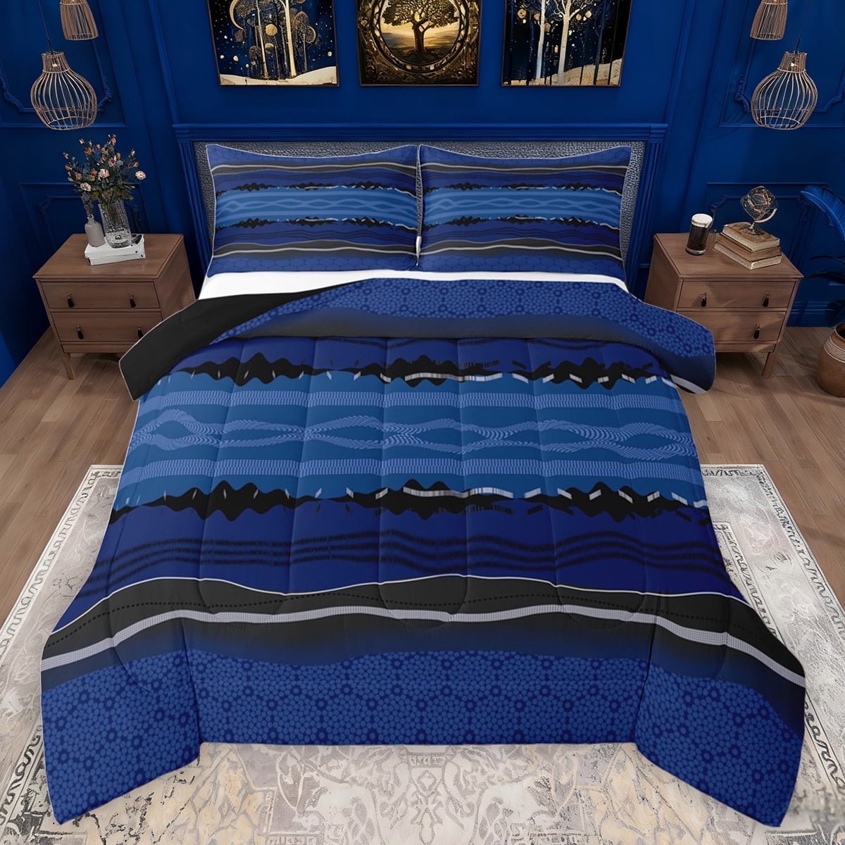jejeloiu Wave Geometric Striped Queen Comforter Set,Modern Abstract Art ...