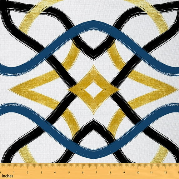 jejeloiu Wave Stripe Lines Fabric by the Yard 5 Yards,Geometric Aesthetic Fabric for Sewing,Blue Gold White Home Decor Fabric by the Yard For Children,Microfiber Bedroom Decor