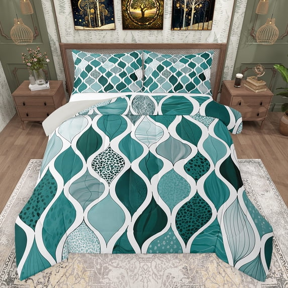 jejeloiu Waves Striped Lines Bedding Comforter Set,Boho Gemoetric Pattern Twin Comforter Sets,Cyan Mermaid Print Abstract Bedding Set For Adults,Super Cozy Room Decor Reversible,2 Pieces