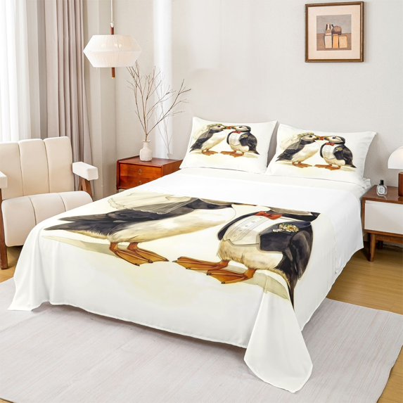 jejeloiu Wedding Seagull Couple Full Size Sheets Kids,Watercolor Love Bird Print Bed Sheets For Girls,4pcs