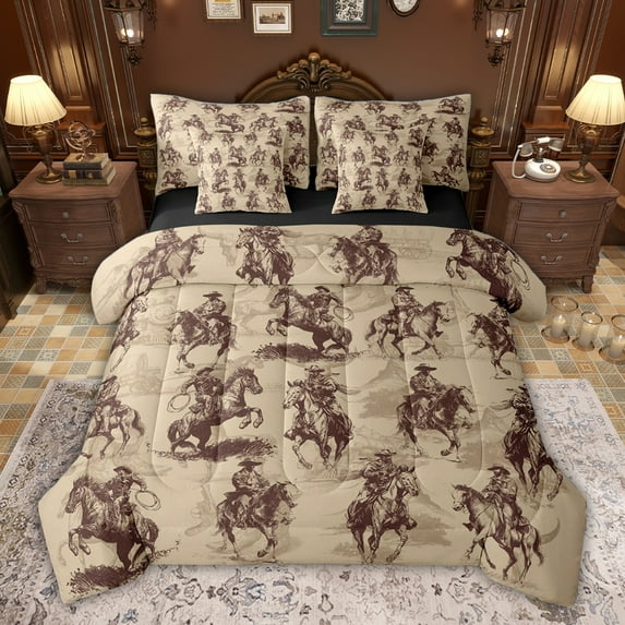 jejeloiu Western Cowboy 7-Piece Twin Bedding Sets,Vintage Shabby Chic Bedding Comforter Set For Men Women Reversible