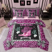 jejeloiu Western Cowboy Boots 7-Piece Twin Bedding Sets,Chic Leopard Print Bedding Comforter Set,Cheetah Pattern Bowknot Bowtie Sheet Sets For Girls Kids,Breathable Home Decor Reversible