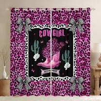 jejeloiu Western Cowboy Boots Black Out Curtains,Chic Leopard Print Curtains Pack of 2 (42x63 Each),Cheetah Pattern Bowknot Bowtie Bedroom Curtains For Girls Kids,Breathable Home Decor