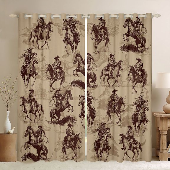jejeloiu Western Cowboy Curtains Pack of 2 (42x84 Each),Vintage Shabby Chic Curtains Blackout For Men Women