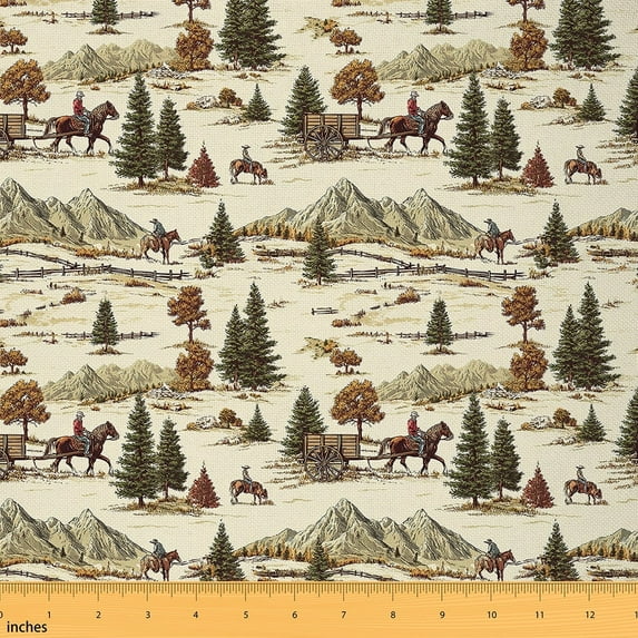 jejeloiu Western Cowboy Fabric by the Yard 1 Yard,Natural Botanical Pine Home Decor Fabric by the Yard,Rustic Farmhouse Cabin Sewing Fabric For Boys Kids,Ultra Soft Home Decor