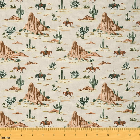 jejeloiu Western Cowboy Fabric by the Yard 1 Yard,Tropical Desert Cactus Home Decor Fabric by the Yard,Rustic Farmhouse Cabin Sewing Fabric For Boys Kids,Ultra Soft Home Decor