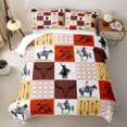 thumbnail image 1 of jejeloiu Western Cowboy Patchwork Pattern Quilt King Kids,Retro Boho Farmhouse Print King Coverlet Set,3-Piece, 1 of 7