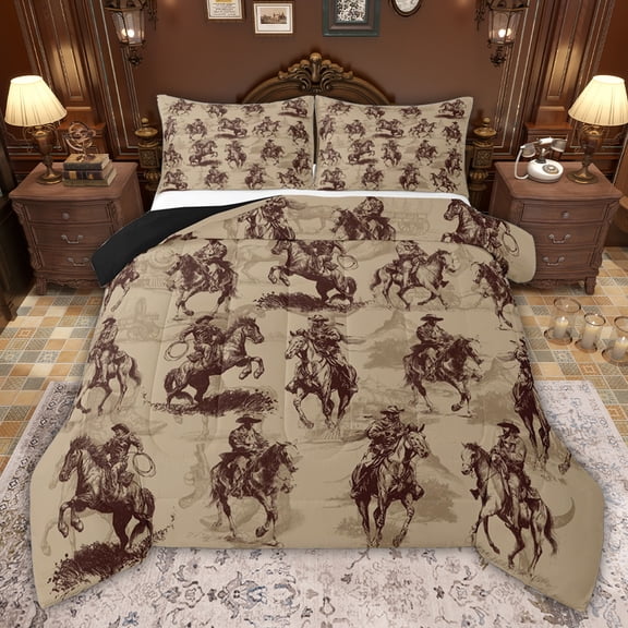 jejeloiu Western Cowboy Twin Comforter Sets,Vintage Shabby Chic Bedding Set For Men Women Reversible 2-Piece