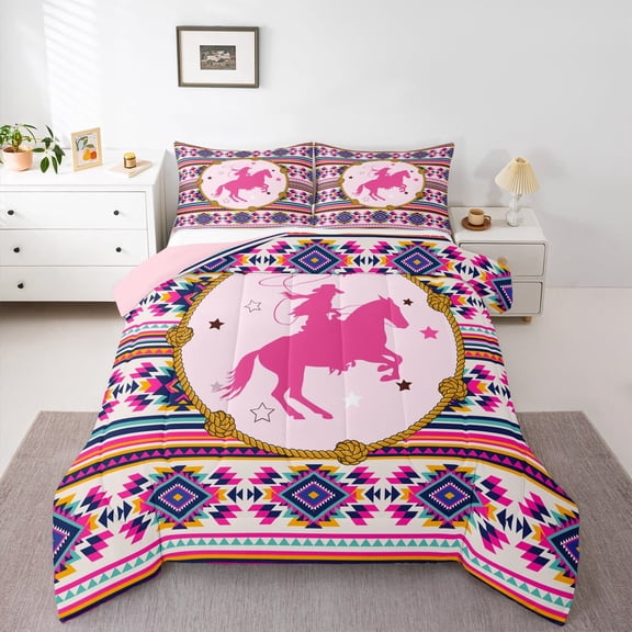 jejeloiu Western Cowgirl Bedding Comforter Set,Retro Aztec Geometric Twin Comforter Sets,Boho Bohemian Bedding Set For Teens,Luxury Bedroom Decor Reversible,2pcs