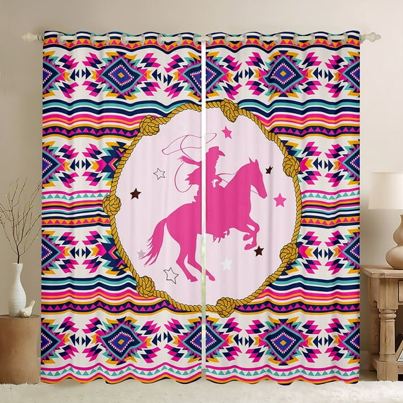 jejeloiu Western Cowgirl Blackout Curtains,Retro Aztec Geometric Curtains Pack of 2 (38x45 Each),Boho Bohemian Window Curtains For Teens,Luxury Bedroom Decor