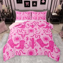 jejeloiu Western Cowgirl Boots Bedding Comforter Set,Retro Bull Skull Twin Comforter Sets,Cactus Snake Pattern Bedding Set For Girls Kids,Microfiber Bedroom Decor Reversible,2-Piece