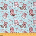 thumbnail image 1 of jejeloiu Western Cowgirl Boots Fabric (3 Yards) Kawaii Bow Pink Blue Sewing Decor, 1 of 6