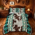 thumbnail image 1 of jejeloiu Western Cowhide Full Size Comforter Sets,Tribal Print Bedding Comforter Set For Boys,Brown Turquoise,Black Reversible,3-Piece,1 Comforter and 2 Pillowcases, 1 of 7