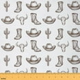 thumbnail image 1 of jejeloiu Western Fabric by the Yard 3 Yards, Cowboy Boots Hat Sewing Fabric, White Brown Fabric for Sewing, Cactus Print Bedroom Decor, 1 of 6
