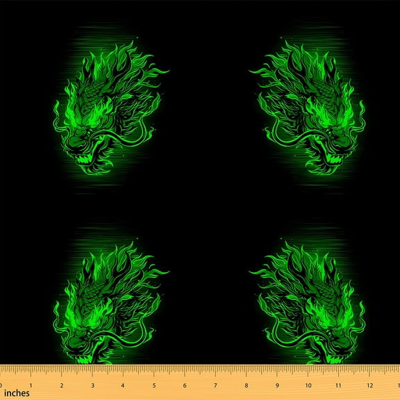 jejeloiu Western Fantasy Animal Fabric by the Yard 10 Yards,Wild Dragon Room Decor Fabric by the Yard,Green Black Sewing Fabric For Teens,Breathable Home Decor