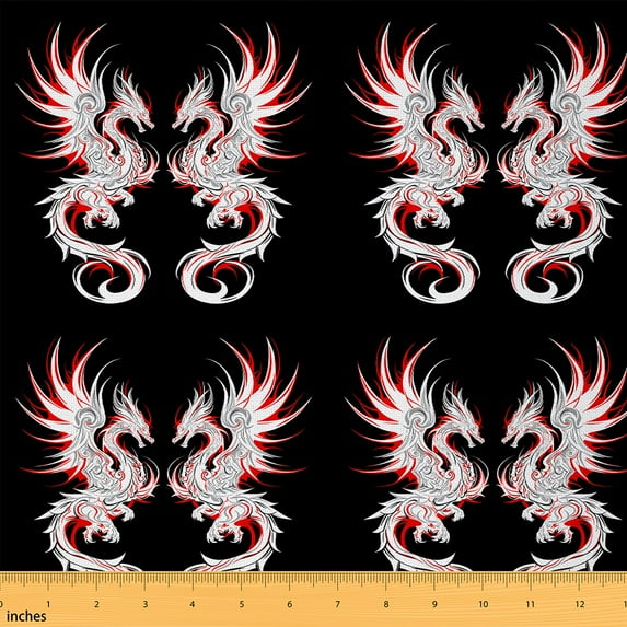 jejeloiu Western Fantasy Animal Fabric by the Yard 2 Yards,Wild Dragon Room Decor Fabric by the Yard,Black White Orange Fabric for Sewing For Teens,Breathable Home Decor