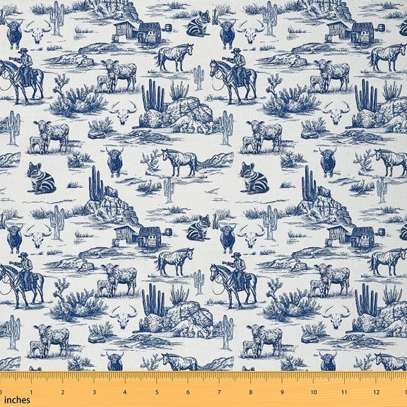 jejeloiu Western Farm Cowboy Fabric by the Yard 2 Yards,Rustic Cow Horse Room Decor Fabric by the Yard,Tropical Botanical Cactus Fabric for Sewing For Boys Teens,Breathable Home Decor