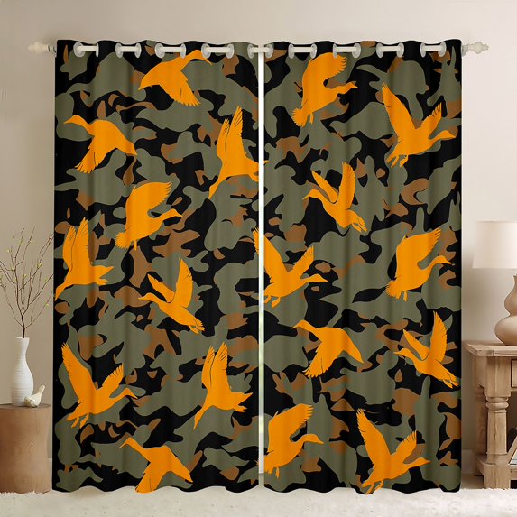 jejeloiu Western Farmhouse Camo Blackout Curtains Set of 2 (52x84 Each),Orange Mallard Duck Window Curtains For Teens