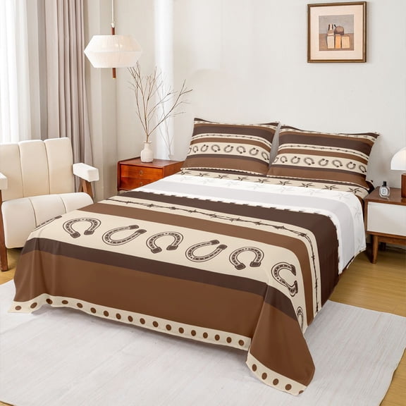 jejeloiu Western Texas Stars Full Size Sheets Kids,Cowboy Print Bed Sheets,4 Pieces