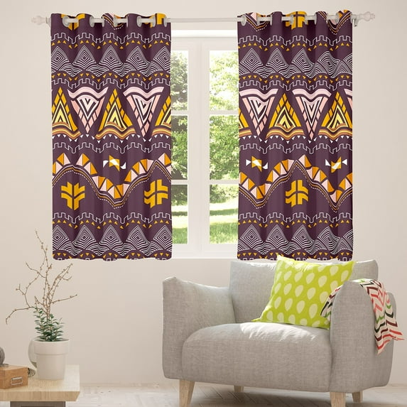 jejeloiu Western Tribal Aztec Blackout Curtains Set of 2 (52x84 Each),Rustic Triangle Rhombus Window Curtains,Purple Orange Curtains and Drapes For Girls Boys,Microfiber Bedroom Decor