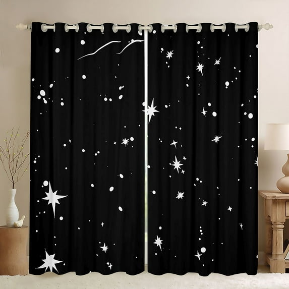 jejeloiu White Black Black Out Curtains,Cartoon Stars Curtains Pack of 2 (42x63 Each),Kawaii Moons Bedroom Curtains For Girls,Luxury Bedroom Decor