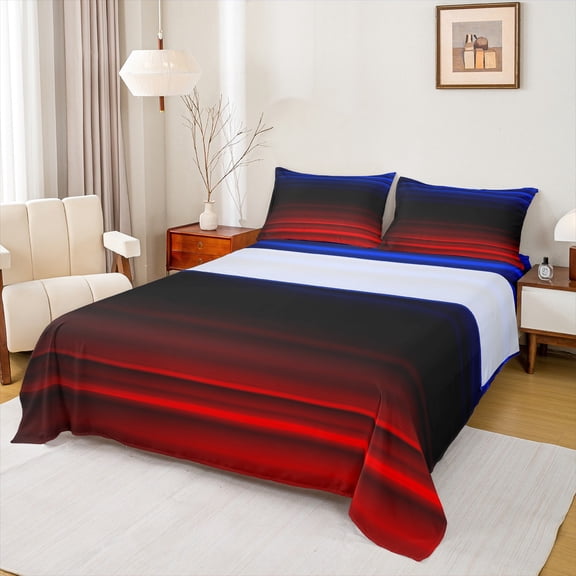jejeloiu Multi Tone Line Queen 4-Piece Reversible Unisex Black White Super Cozy Sheet Set