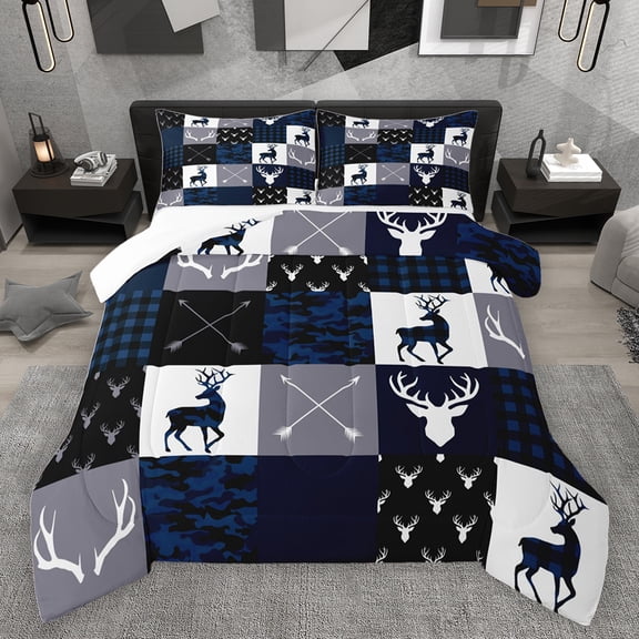 jejeloiu Wild Animal Bear Bedding Comforter Set,Patchwork Geometric Check Twin Comforter Sets,White Blue Gray Bedding Set For Boys Kids,Microfiber Bedroom Decor,2 Pieces