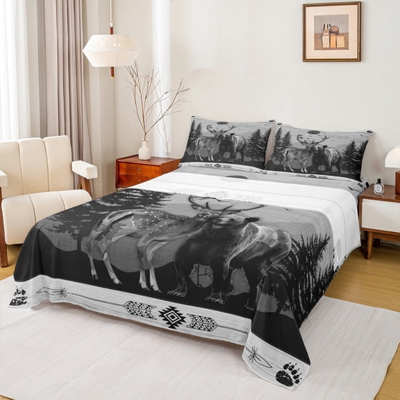jejeloiu Wild Animal Bear Full Size Sheets,Rustic Western Aztec Bed Sheets,Gray Bear Sheet Sets For Boys Kids,Microfiber Bedroom Decor,4pcs