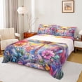 thumbnail image 1 of jejeloiu Wild Animal Dragonfly Queen Sheet Sets,Rainbow Flower Floral Bed Set For Girls Kids 4pcs, 1 of 7
