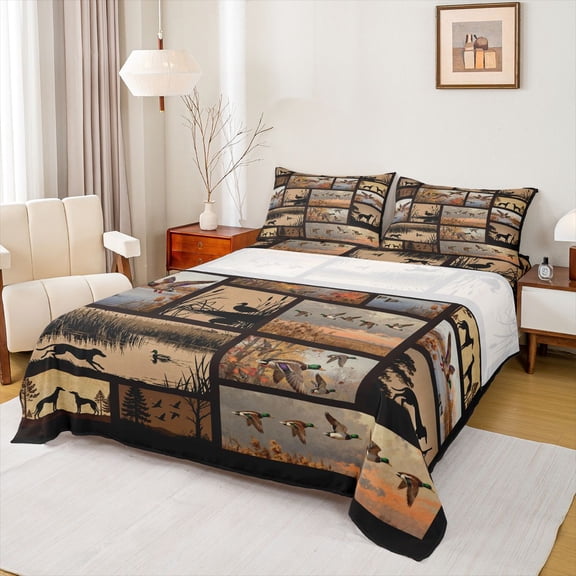 jejeloiu Wild Animals Mallard Twin Sheet Sets,Retro Rustic Duck Bedding For Men Women 3-Piece