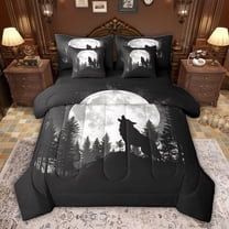 jejeloiu Wild Animals Wolves 7-Piece Twin Bedding Sets,White Black Bedding Comforter Set For Men Women Reversible