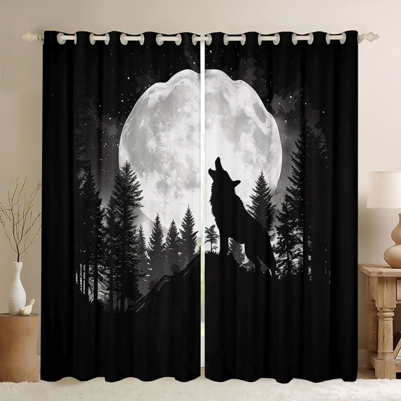 jejeloiu Wild Animals Wolves Black Out Curtains,White Black Curtains Pack of 2 (42x63 Each) For Men Women