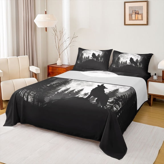 jejeloiu Wild Animals Wolves Twin Sheet Sets,White Black Bedding For Men Women 3 Pieces
