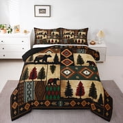 jejeloiu Wild Bear Bedding Comforter Set,Jungle Animal Twin Comforter Sets,Retro Aztec Geometric Bedding Set For Boys,Microfiber Bedroom Decor Reversible,2-Piece