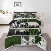 jejeloiu Wild Bear Elk Bedding Comforter Set,Woodland Animal Twin Comforter Sets,Rustic Farmhouse Cabin Bedding Set For Teens,Breathable Room Decoration Reversible,2 Pieces