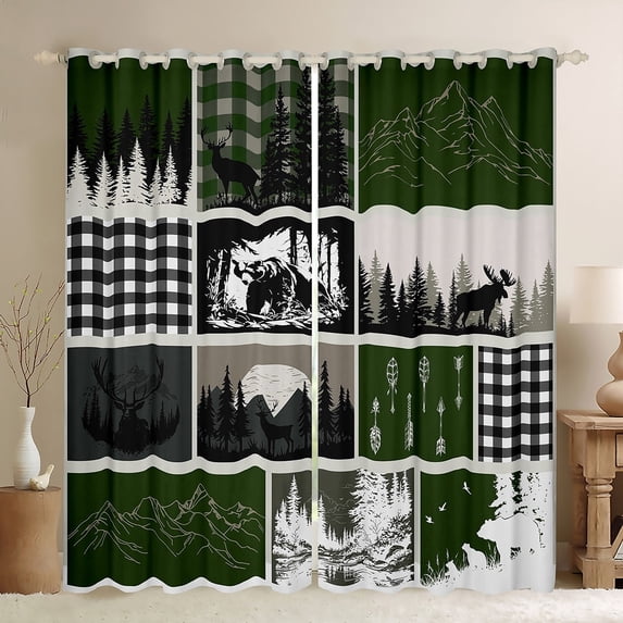 jejeloiu Wild Bear Elk Curtains Pack of 2 (42x84 Each),Woodland Animal Curtains Blackout,Rustic Farmhouse Cabin Bedroom Curtains For Teens,Breathable Room Decoration