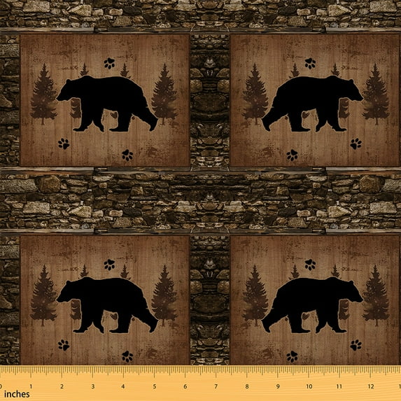 jejeloiu Wild Bear Fabric by the Yard 1 Yard,Geometric Geometric Checkered Home Decor Fabric by the Yard,Country Farmhouse Lodge Sewing Fabric For Child,Luxury Bedroom Decor