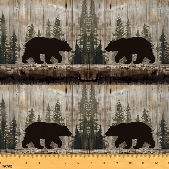 jejeloiu Wild Bear Fabric by the Yard 3 Yards,Jungle Animal Sewing Fabric,Natural Plant Tree Fabric for Sewing For Boys Kids,Ultra Soft Home Decor