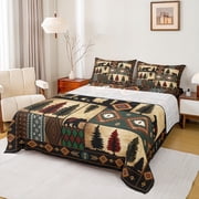 jejeloiu Wild Bear Twin Sheet Sets,Jungle Animal Twin Fitted Sheet,Retro Aztec Geometric Flat Sheet For Boys,Microfiber Bedroom Decor,3-Piece
