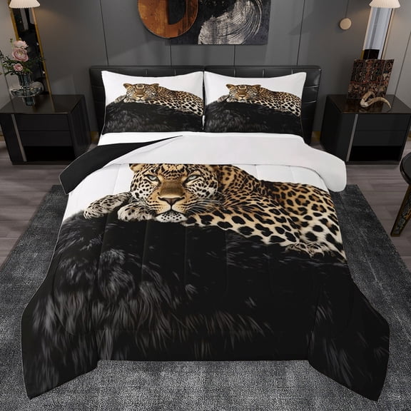 jejeloiu Wild Cheetah Bedding Comforter Set,Woodland Animal Twin Comforter Sets,Black Brown Bedding Set For Adults,Ultra Soft Home Decor Reversible,2pcs