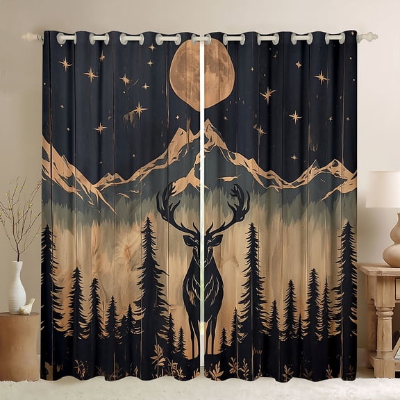 jejeloiu Wild Deer Elk Blackout Curtains Set of 2 (52x84 Each),Rustic Farmhouse Cabin Window Curtains,Black Brown Curtains and Drapes For Boys Kids,Ultra Soft Home Decor