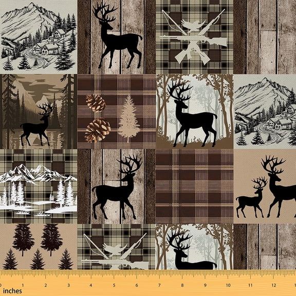 jejeloiu Wild Deer Fabric by the Yard 1 Yard,Jungle Animal Home Decor Fabric by the Yard,Rustic Farmhouse Cabin Sewing Fabric For Boys Kids,Ultra Soft Home Decor
