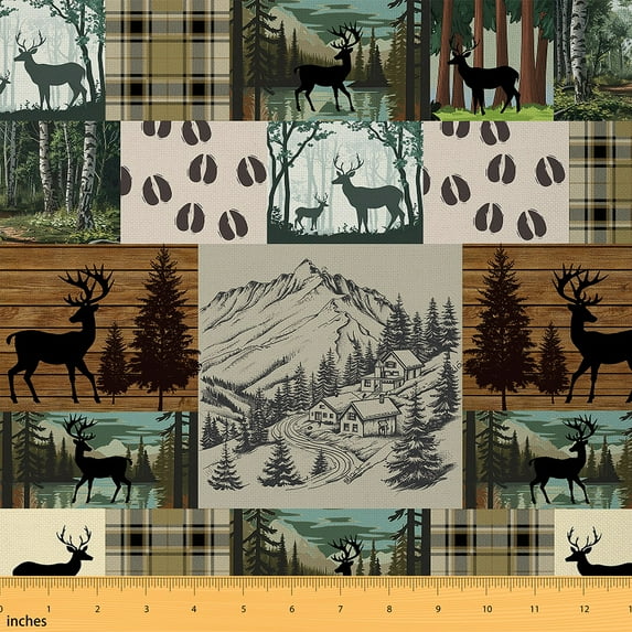 jejeloiu Wild Deer Fabric by the Yard 10 Yards,Jungle Animal Room Decor Fabric by the Yard,Old Barn Door Sewing Fabric For Boys Kids,Ultra Soft Home Decor