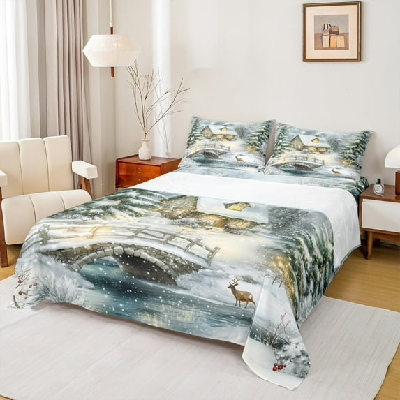 jejeloiu Wild Deer Western Country Lodge Merry Christmas Twin Sheet Set,Super Cozy Children Bedding,3 Pieces